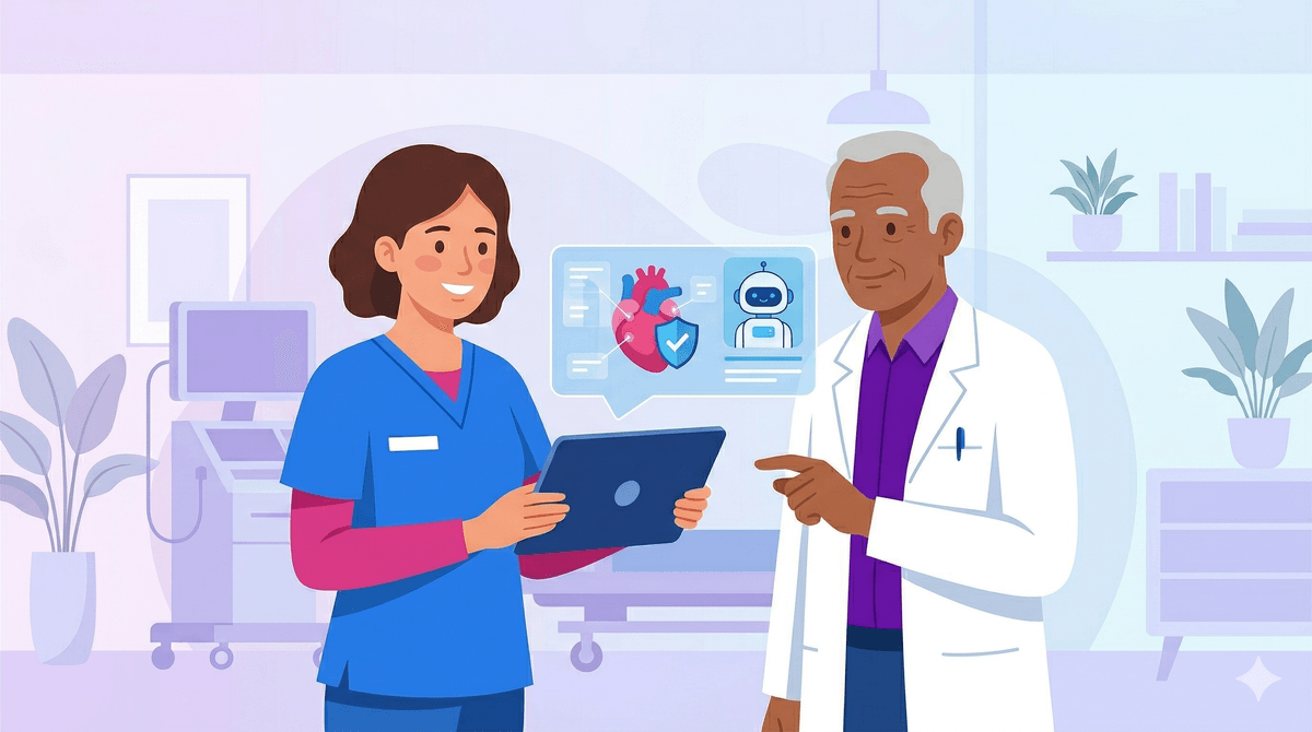 AI Act training voor zorgprofessionals — verpleegkundige en arts met AI-ondersteunde diagnostiek